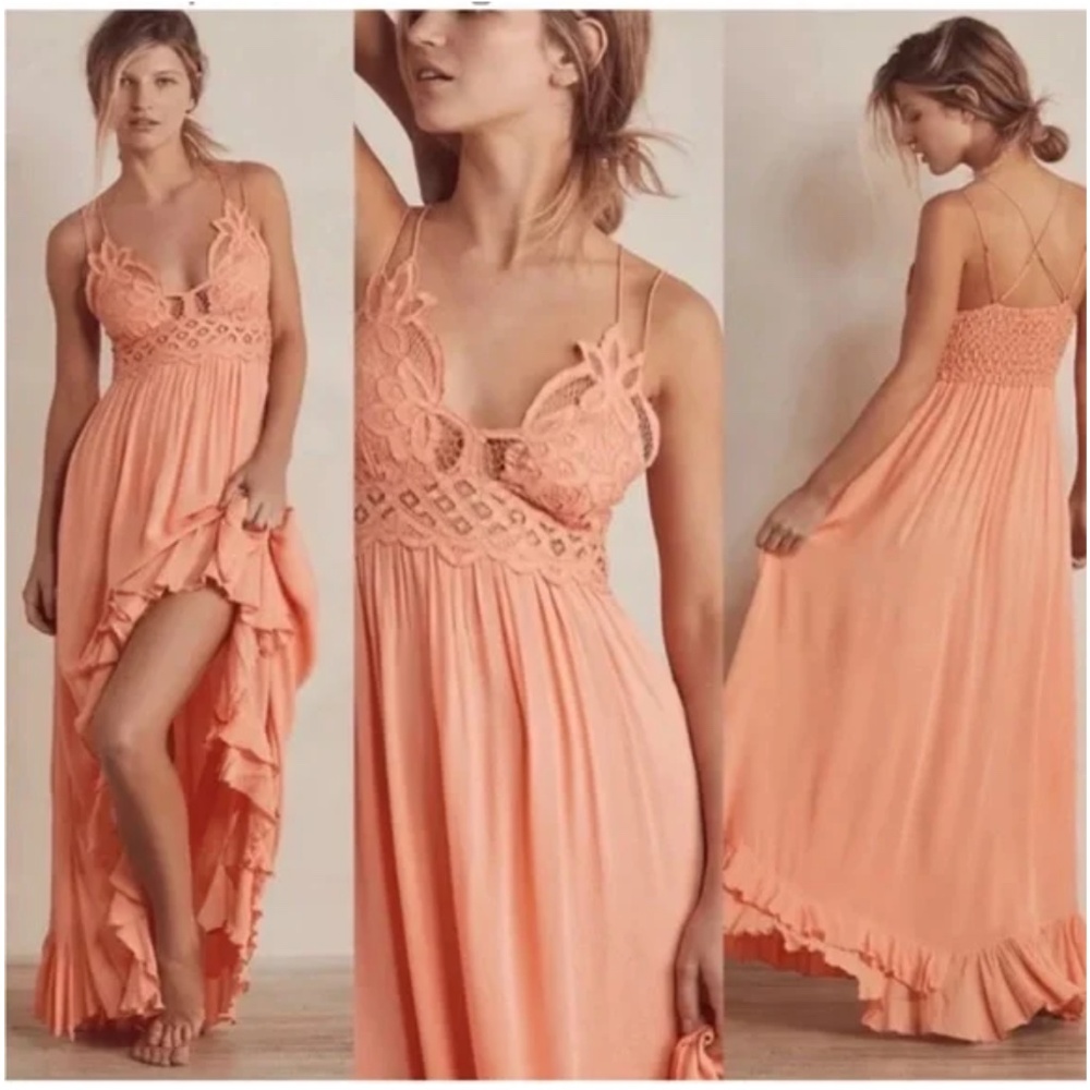 NWT Free People Adella Maxi Slip Dress Coral Orange Size XS